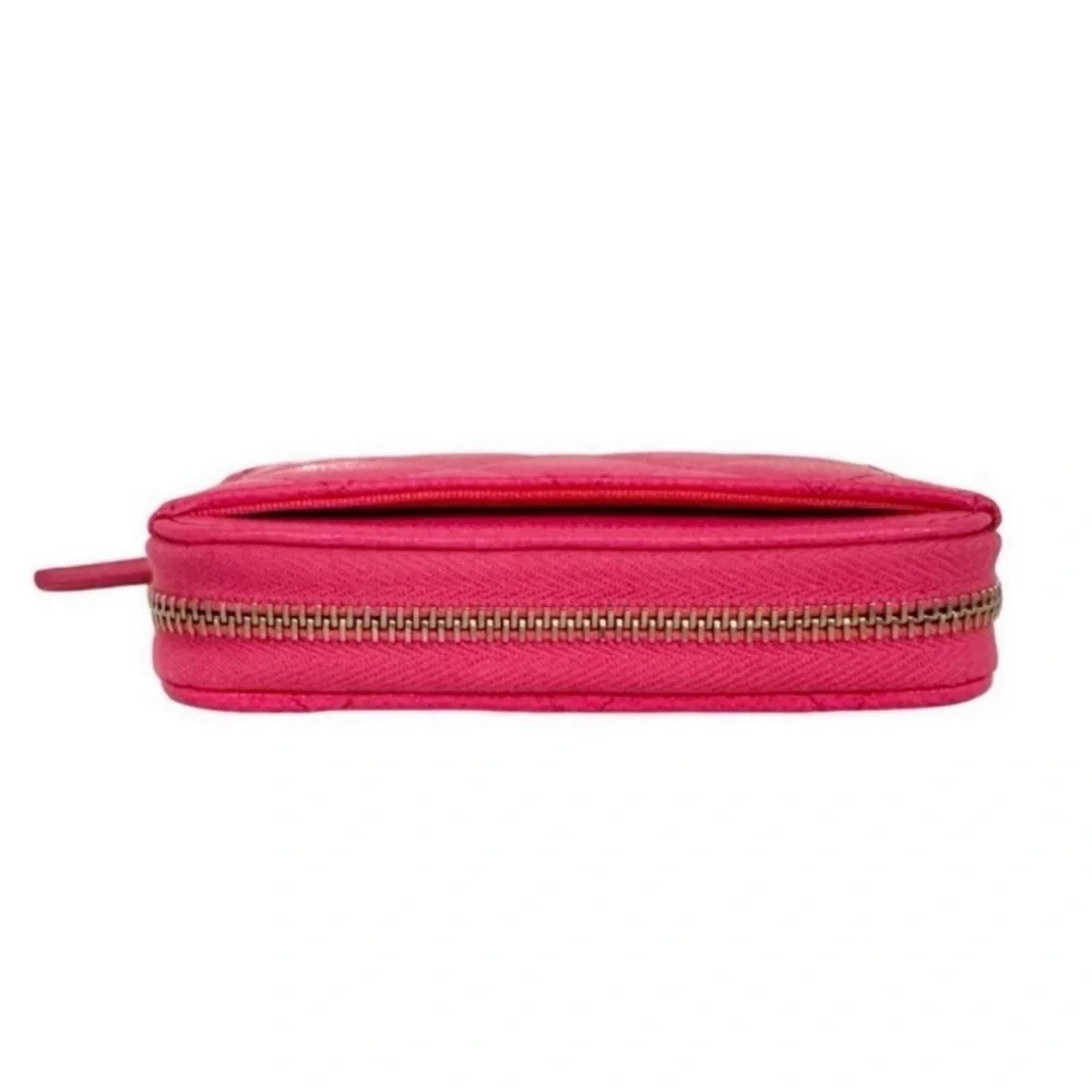 💗CHANEL Zip Coin Purse Wallet Quilted Hot Pink CAVIAR CC Logo Gold-Tone Hardware